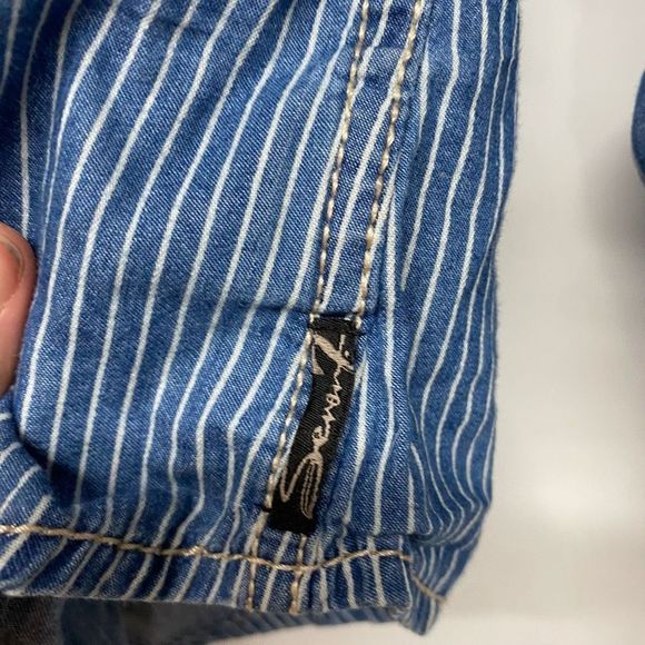 SEVEN 7 for All Mankind BUTTON FRONT DENIM SHIRT STRIPED BLUE, Sz Medium, MP $69 - Picture 5 of 8